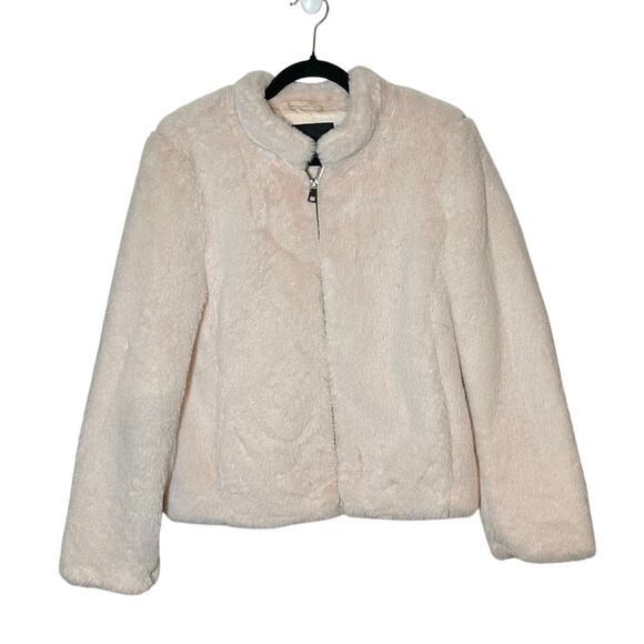 Banana Republic Women's Light Pink Faux Fur Full Zip Jacket Size Medium - Picture 2 of 8